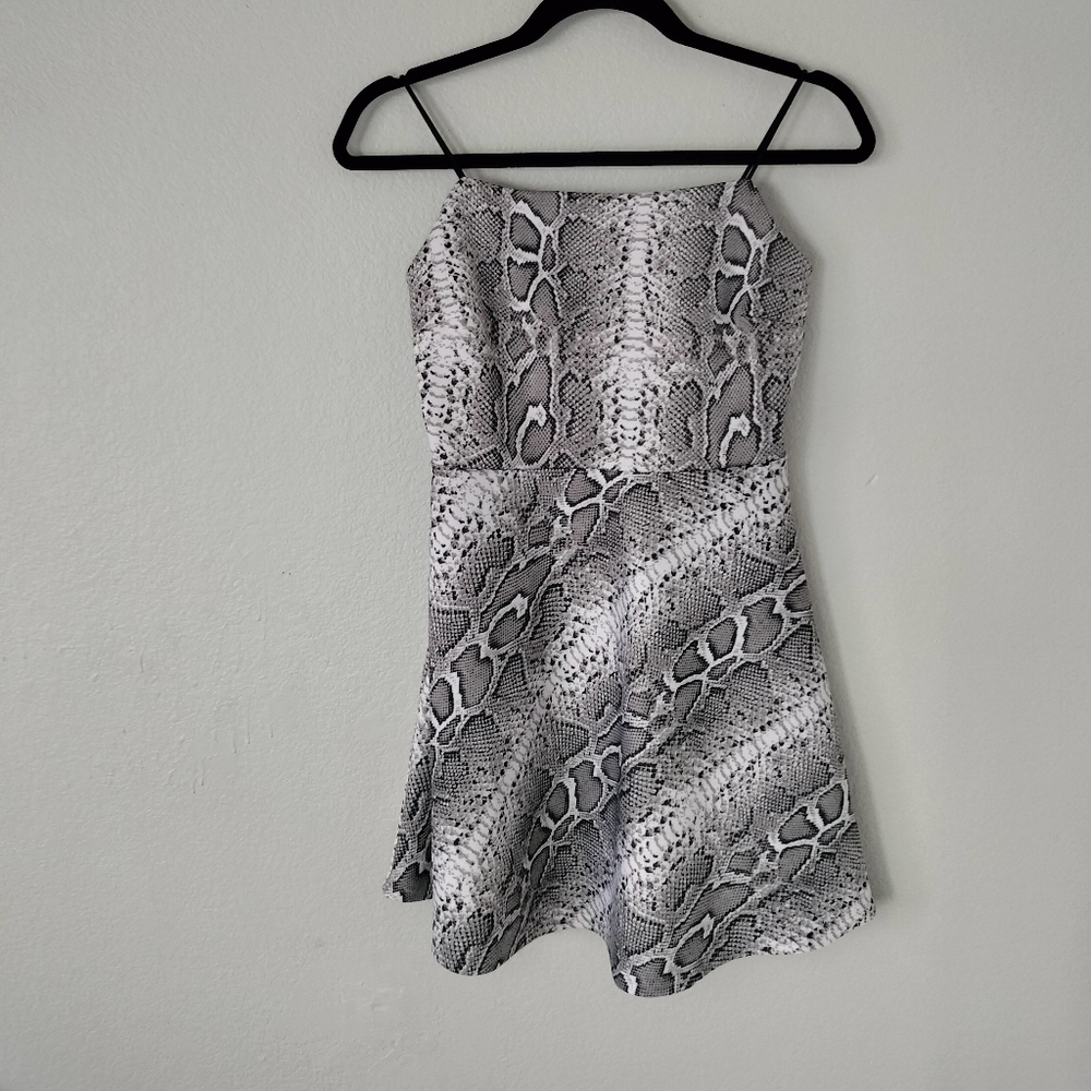 Snake Animal Print Streetwear Society Dress in Grey, White and Black in Medium